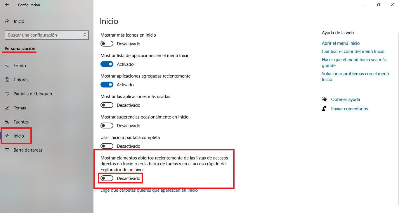 Cómo ocultar archivos recientes en programas de Windows 10